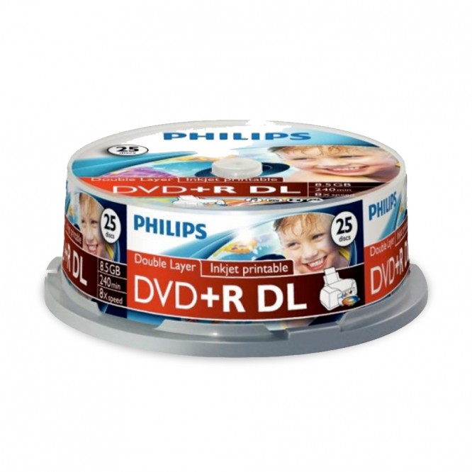 25 DVD+R DL Philips 8,5GB 240 Minuti Printable IW25 DR8I8B25F/00