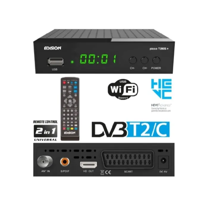 Decoder Edision Picco T265+  DVB-T2/C H265 HEVC 10bit Scart/HDMI